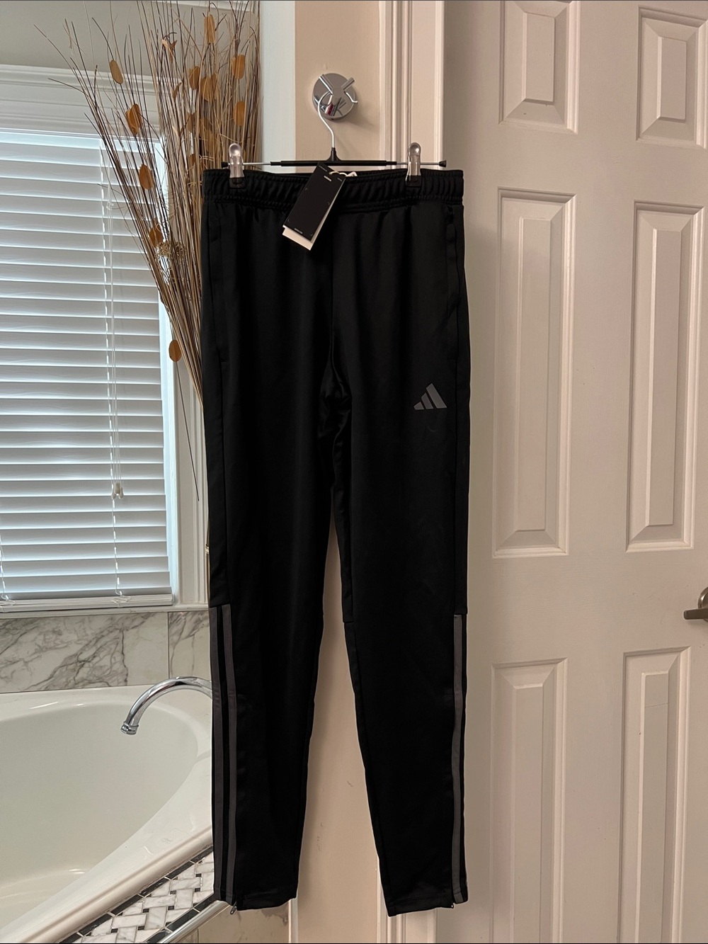 Adidas Black Men’s Track Joggers with Reflective Logo- Secure Pockets (Zipper)